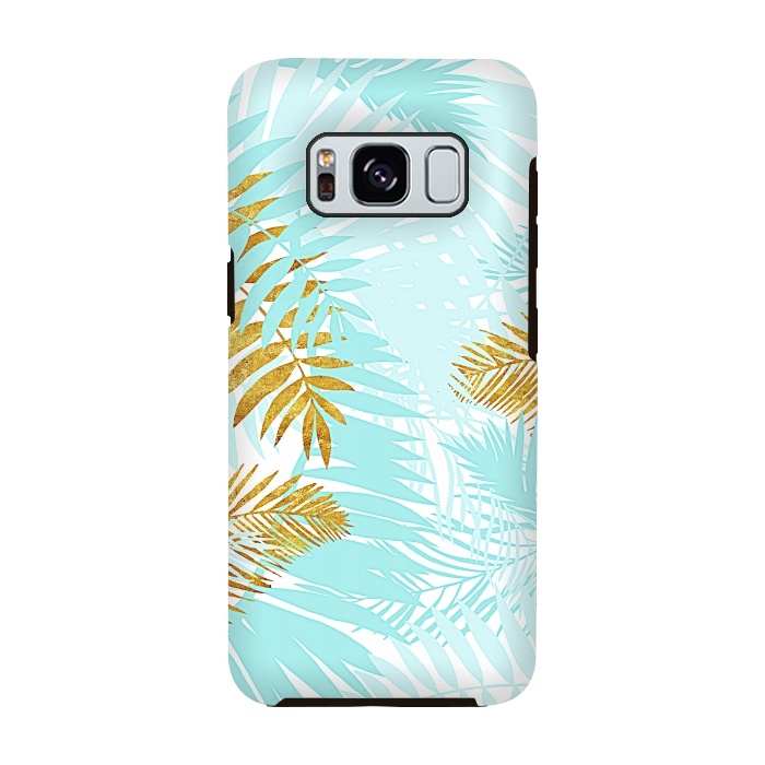 Galaxy S8 StrongFit Teal and Gold Palm Leaves by  Utart