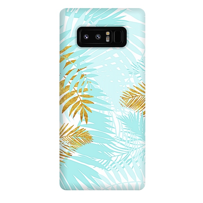 Galaxy Note 8 StrongFit Teal and Gold Palm Leaves by  Utart