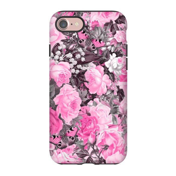 iPhone 7 StrongFit Nostalgic Pink Rose And Butterfly Pattern by Andrea Haase