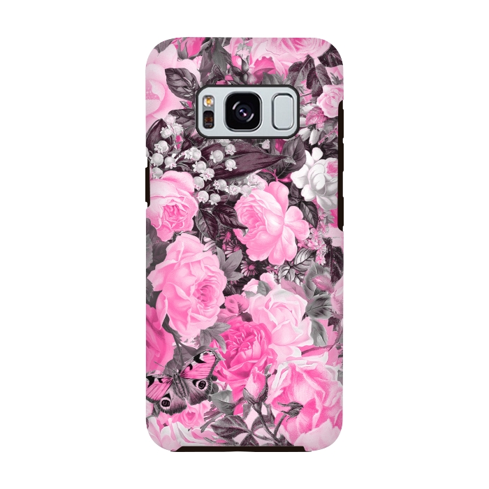 Galaxy S8 StrongFit Nostalgic Pink Rose And Butterfly Pattern by Andrea Haase