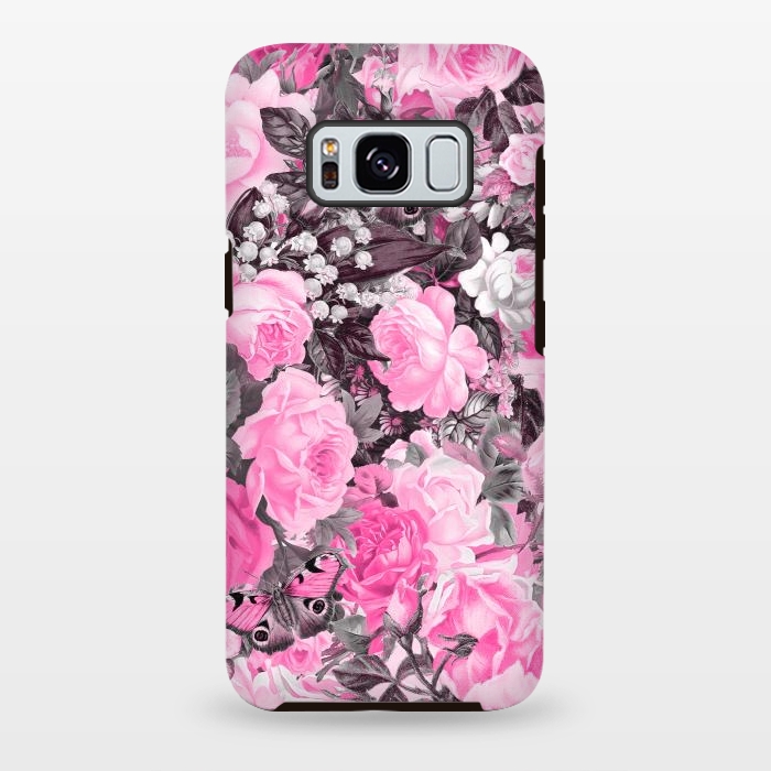 Galaxy S8 plus StrongFit Nostalgic Pink Rose And Butterfly Pattern by Andrea Haase