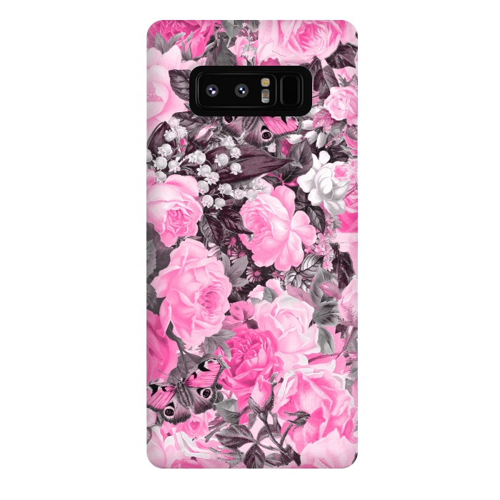 Galaxy Note 8 StrongFit Nostalgic Pink Rose And Butterfly Pattern by Andrea Haase