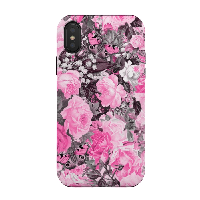 iPhone Xs / X StrongFit Nostalgic Pink Rose And Butterfly Pattern by Andrea Haase