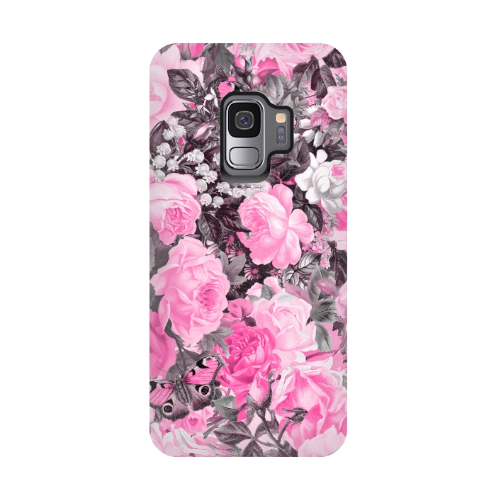 Galaxy S9 StrongFit Nostalgic Pink Rose And Butterfly Pattern by Andrea Haase