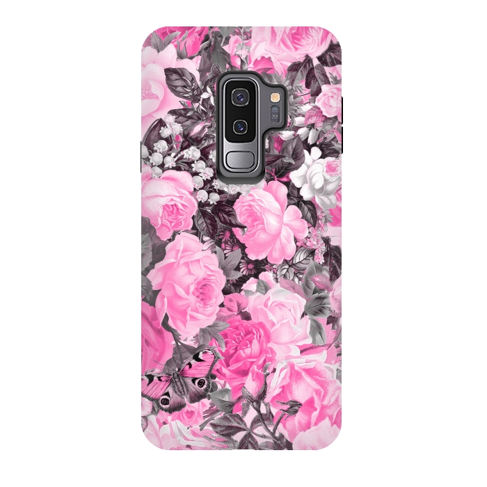 Galaxy S9 plus StrongFit Nostalgic Pink Rose And Butterfly Pattern by Andrea Haase