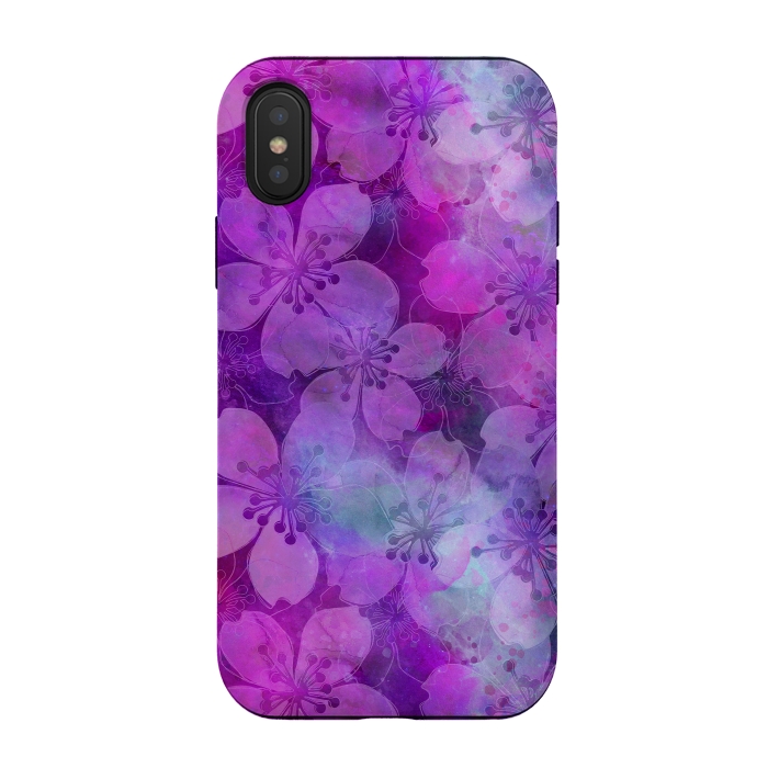 iPhone Xs / X StrongFit Purple Watercolor Flower Pattern by Andrea Haase