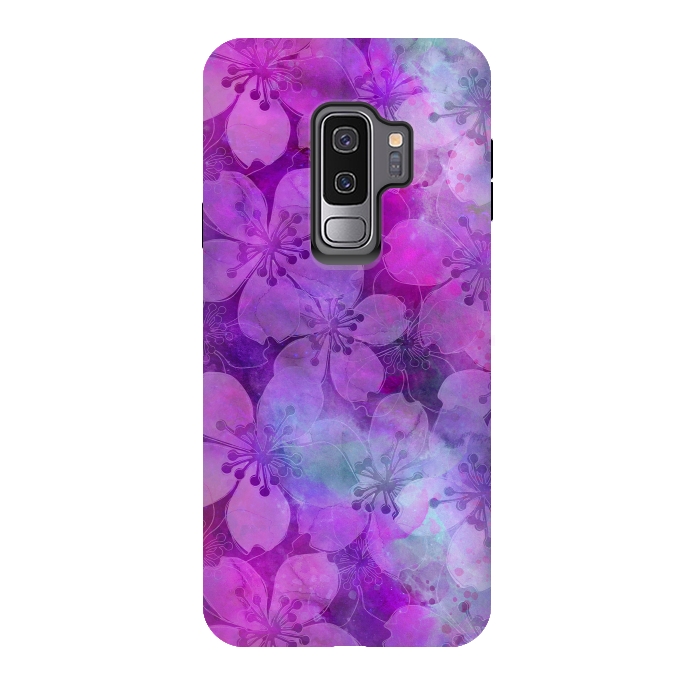 Galaxy S9 plus StrongFit Purple Watercolor Flower Pattern by Andrea Haase