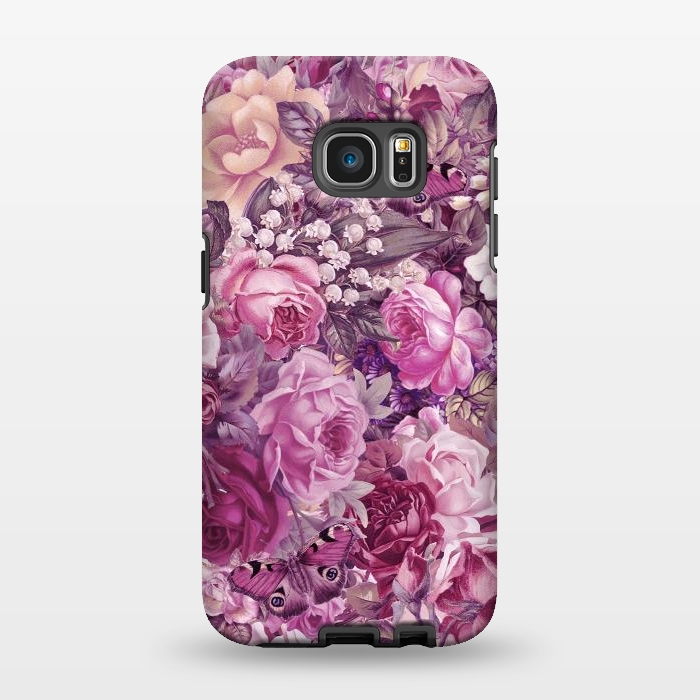 Galaxy S7 EDGE StrongFit Vintage Pink Rose Butterfly Pattern by Andrea Haase