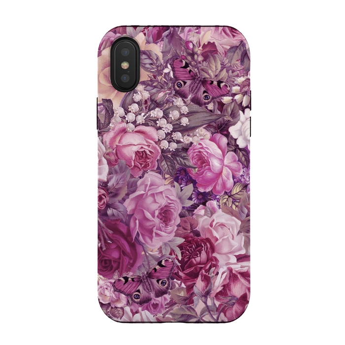 iPhone Xs / X StrongFit Vintage Pink Rose Butterfly Pattern by Andrea Haase