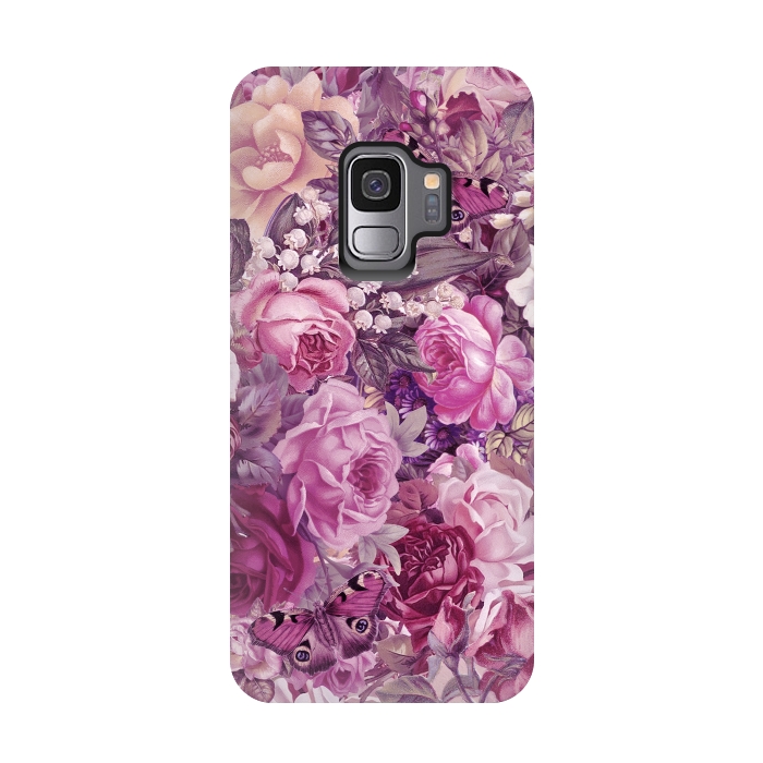 Galaxy S9 StrongFit Vintage Pink Rose Butterfly Pattern by Andrea Haase