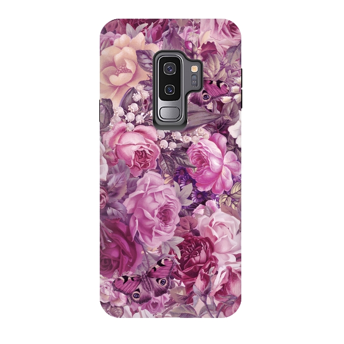 Galaxy S9 plus StrongFit Vintage Pink Rose Butterfly Pattern by Andrea Haase