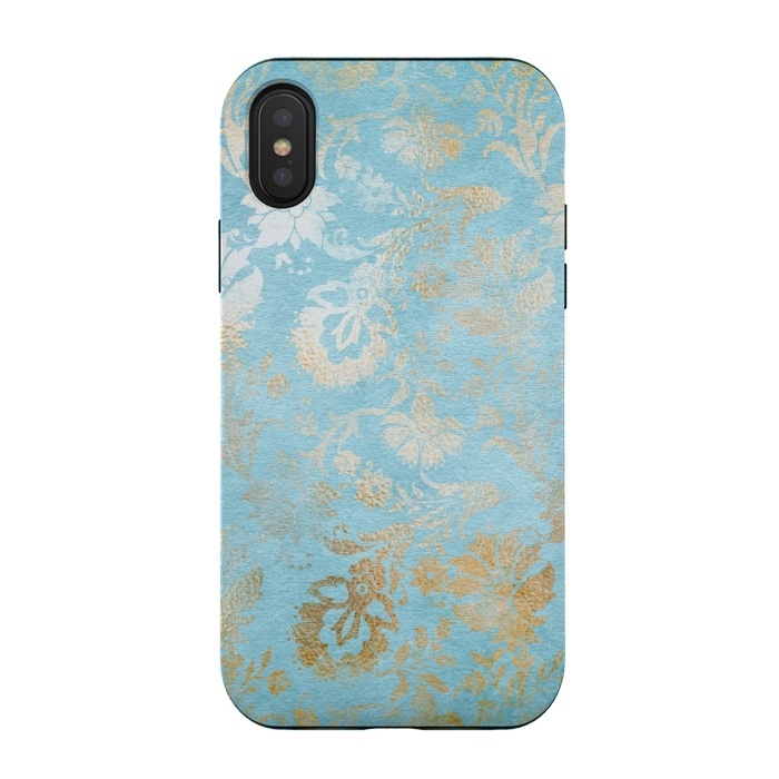 iPhone Xs / X StrongFit TEAL and GOLD Damask Pattern by  Utart