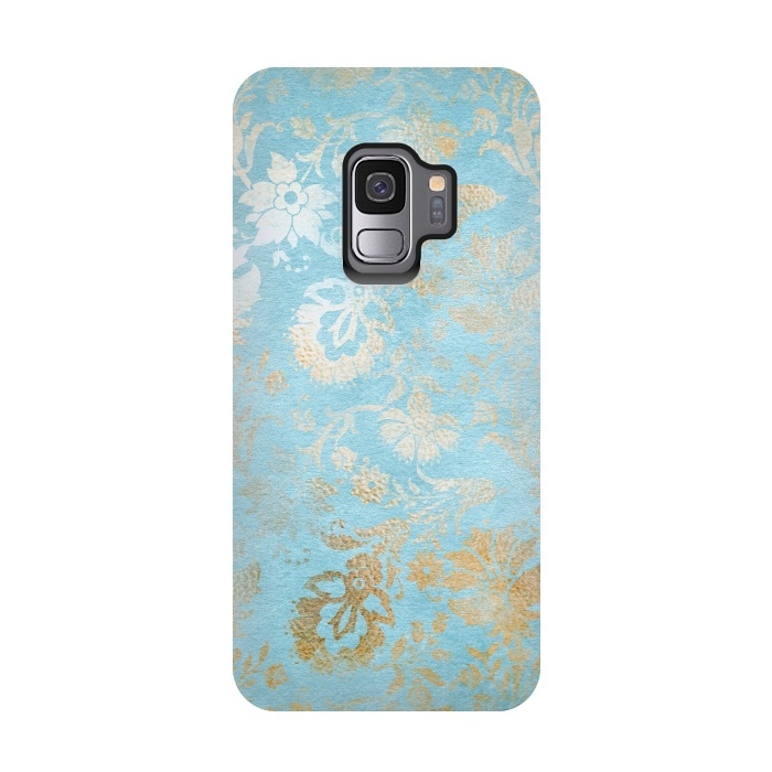 Galaxy S9 StrongFit TEAL and GOLD Damask Pattern by  Utart