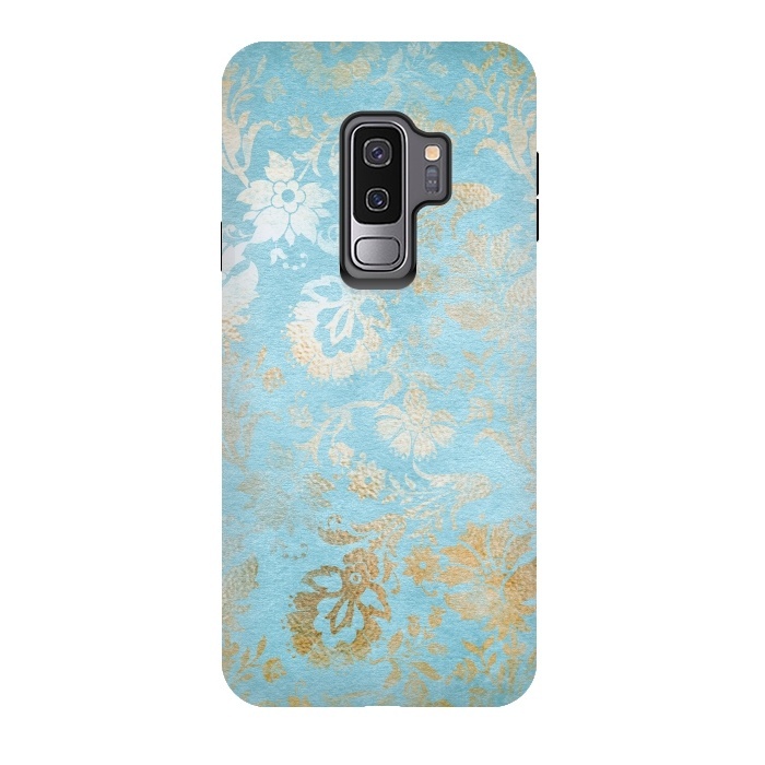 Galaxy S9 plus StrongFit TEAL and GOLD Damask Pattern by  Utart