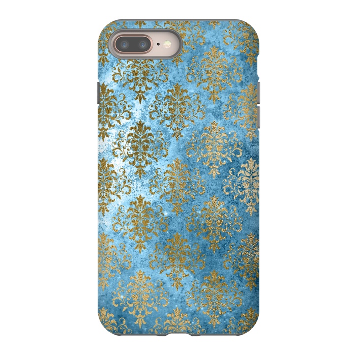 iPhone 7 plus StrongFit Blue and Gold Trendy Vintage Damask Pattern by  Utart