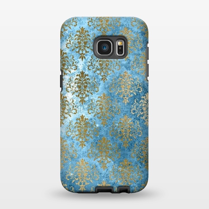 Galaxy S7 EDGE StrongFit Blue and Gold Trendy Vintage Damask Pattern by  Utart