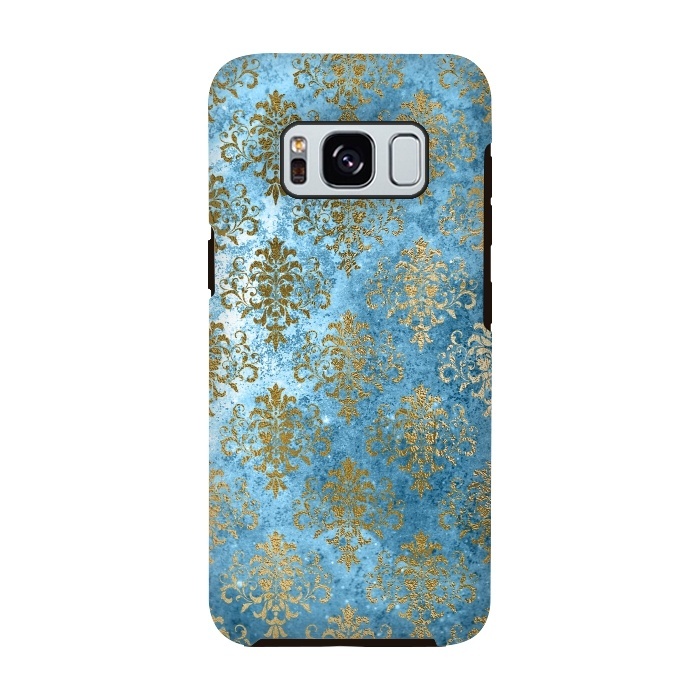 Galaxy S8 StrongFit Blue and Gold Trendy Vintage Damask Pattern by  Utart
