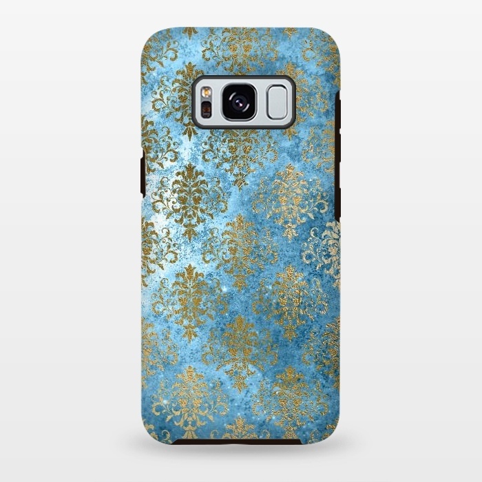 Galaxy S8 plus StrongFit Blue and Gold Trendy Vintage Damask Pattern by  Utart