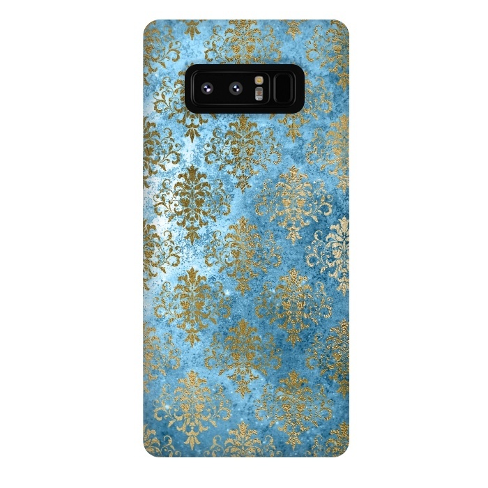 Galaxy Note 8 StrongFit Blue and Gold Trendy Vintage Damask Pattern by  Utart