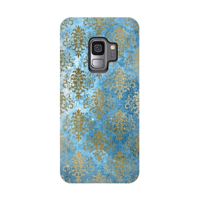 Galaxy S9 StrongFit Blue and Gold Trendy Vintage Damask Pattern by  Utart