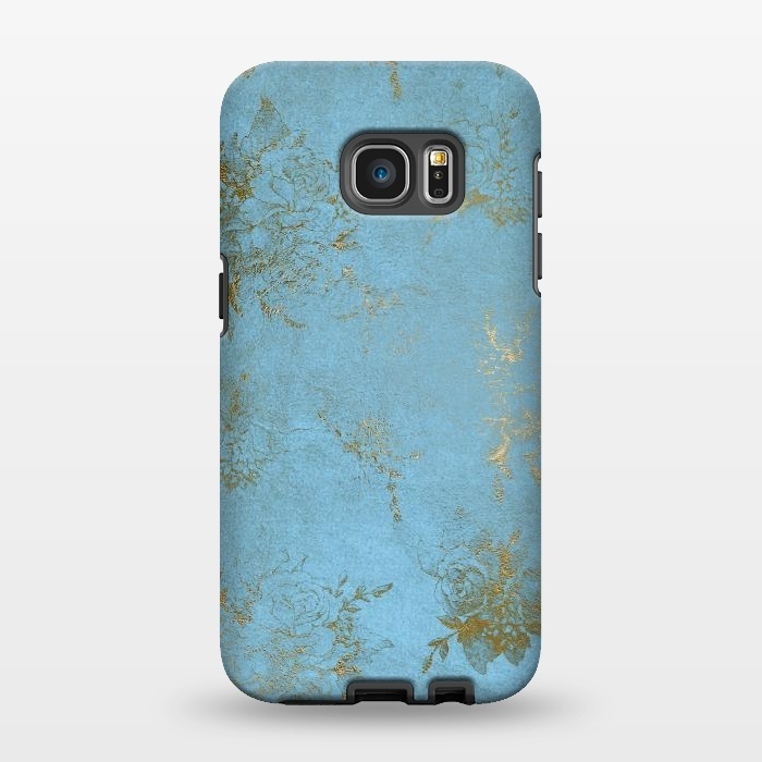 Galaxy S7 EDGE StrongFit  Gold Damask on Sky Blue  by  Utart