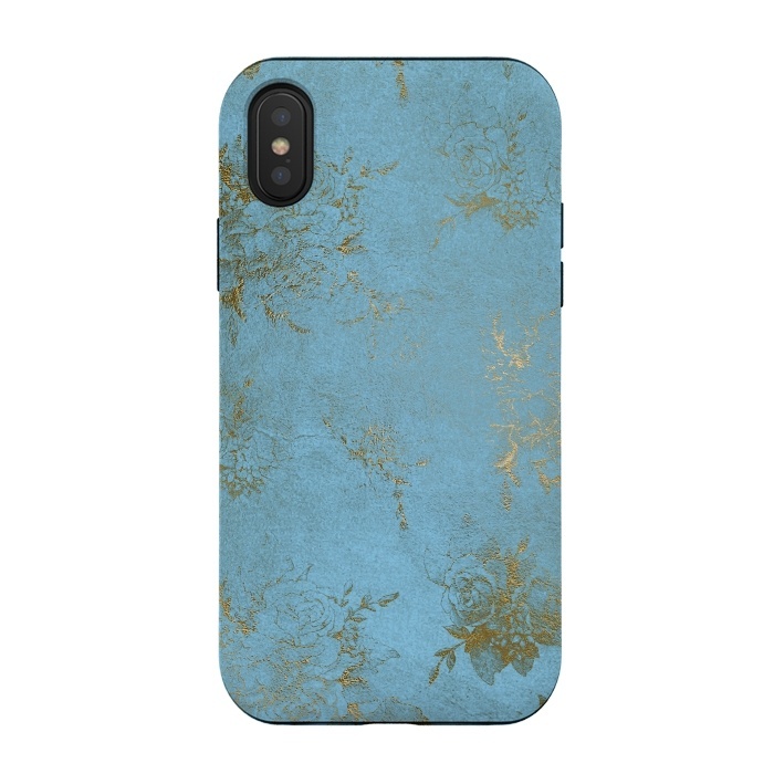 iPhone Xs / X StrongFit  Gold Damask on Sky Blue  by  Utart