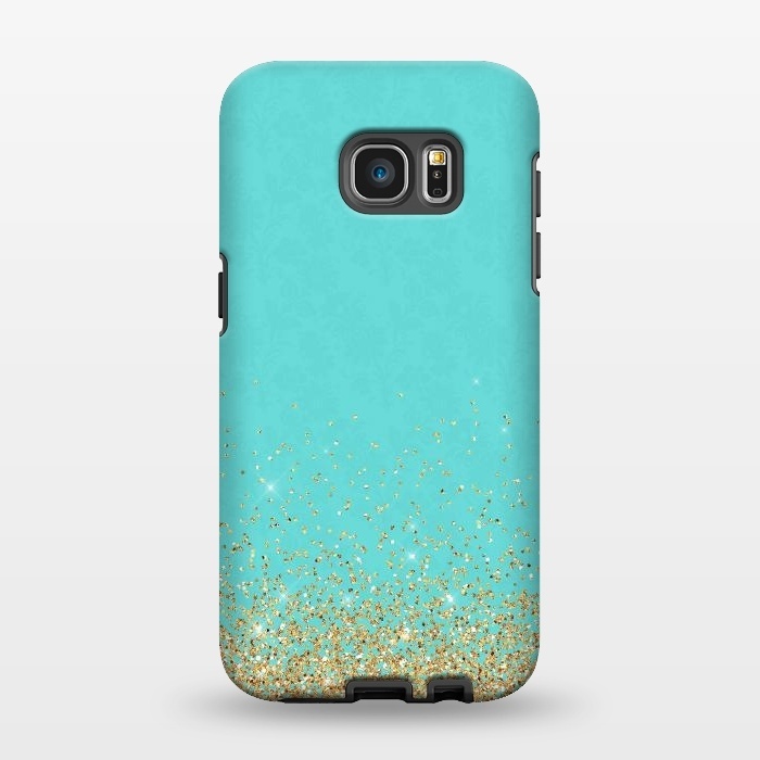 Galaxy S7 EDGE StrongFit Teal and Gold Glitter by  Utart