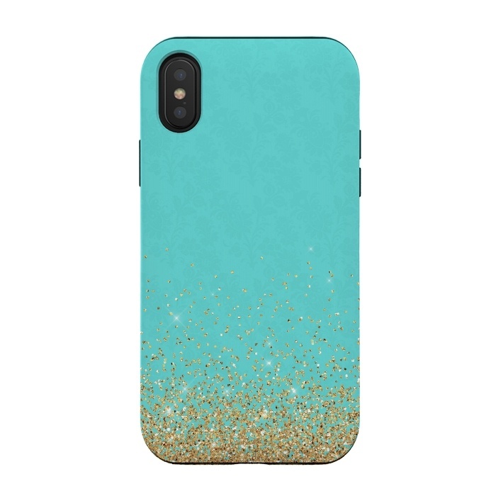 iPhone Xs / X StrongFit Teal and Gold Glitter by  Utart