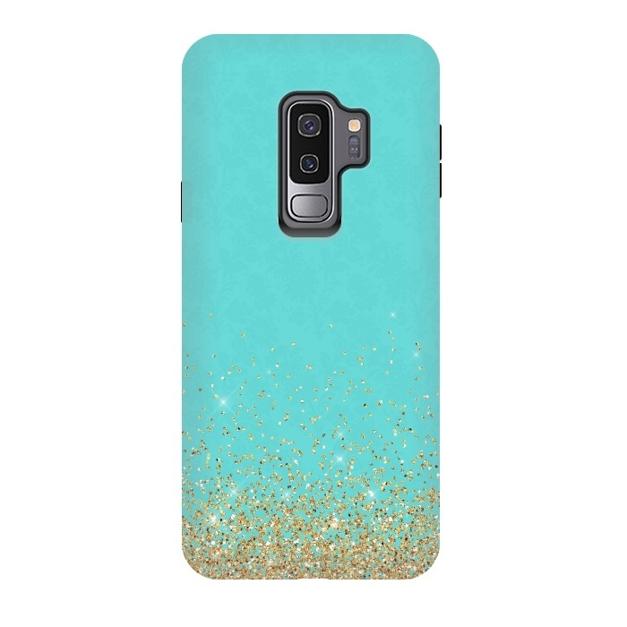 Galaxy S9 plus StrongFit Teal and Gold Glitter by  Utart