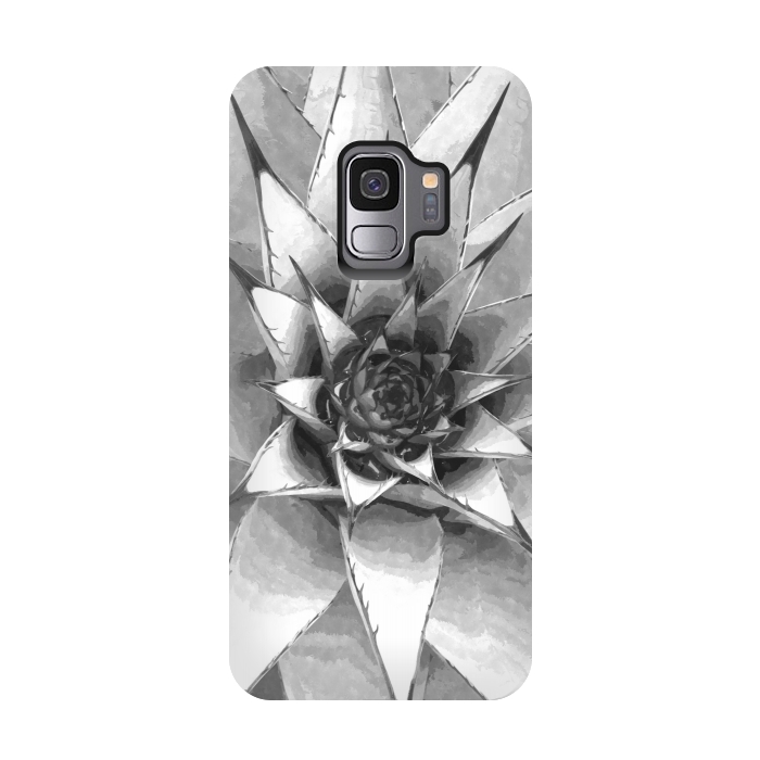 Galaxy S9 StrongFit Black and White Cactus Succulent by Alemi