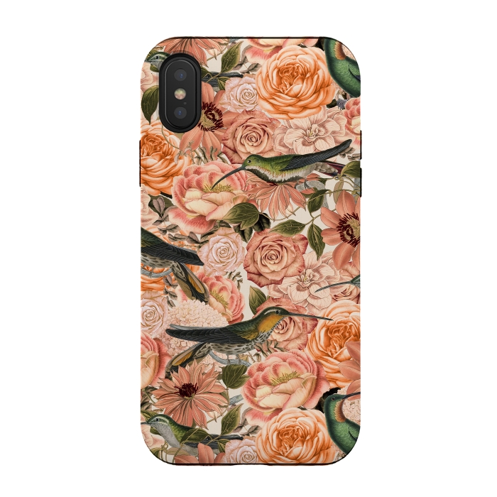 iPhone Xs / X StrongFit Vintage Flower And Hummingbird Pattern by Andrea Haase