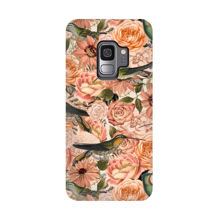 Galaxy S9 StrongFit Vintage Flower And Hummingbird Pattern by Andrea Haase