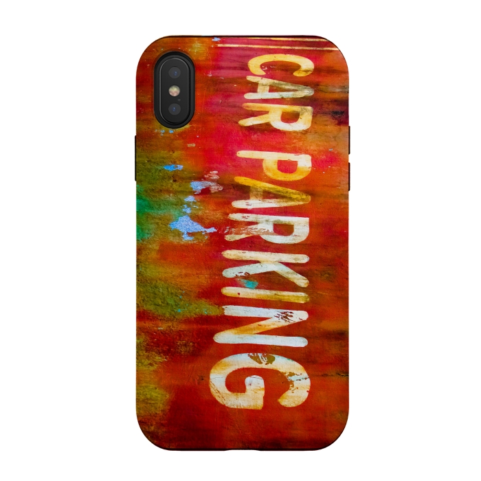 iPhone Xs / X StrongFit Grunge Spray Paint Car Parking Sign by Andrea Haase