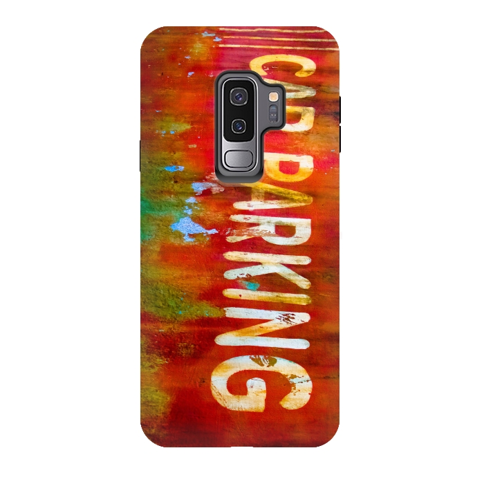 Galaxy S9 plus StrongFit Grunge Spray Paint Car Parking Sign by Andrea Haase