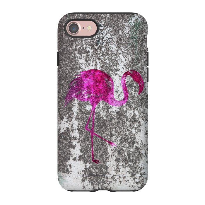 iPhone 7 StrongFit Pink Flamingo Bird On Grunge Wall by Andrea Haase