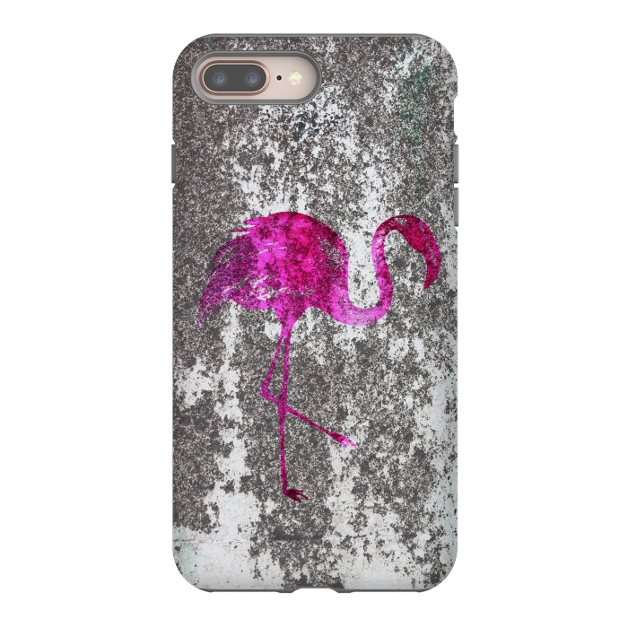 iPhone 7 plus StrongFit Pink Flamingo Bird On Grunge Wall by Andrea Haase
