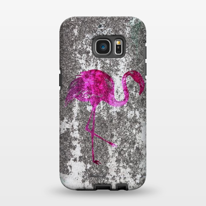 Galaxy S7 EDGE StrongFit Pink Flamingo Bird On Grunge Wall by Andrea Haase