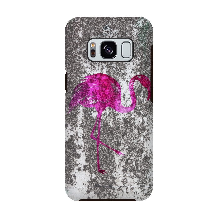 Galaxy S8 StrongFit Pink Flamingo Bird On Grunge Wall by Andrea Haase