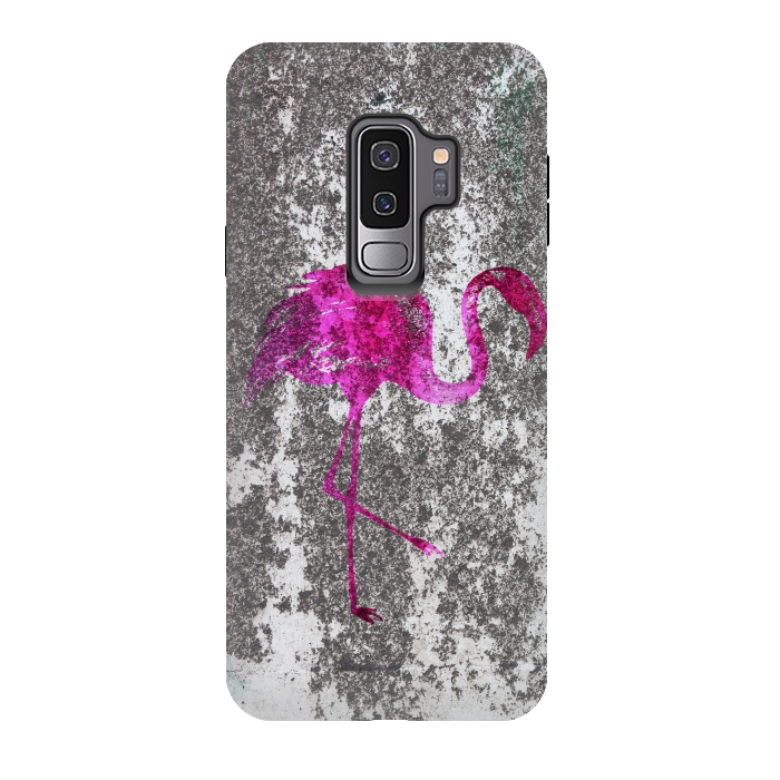 Galaxy S9 plus StrongFit Pink Flamingo Bird On Grunge Wall by Andrea Haase