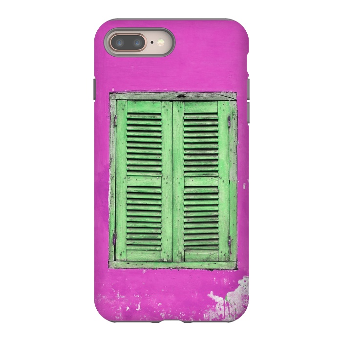 iPhone 7 plus StrongFit Turquoise Green Shutters In Pink Wall by Andrea Haase