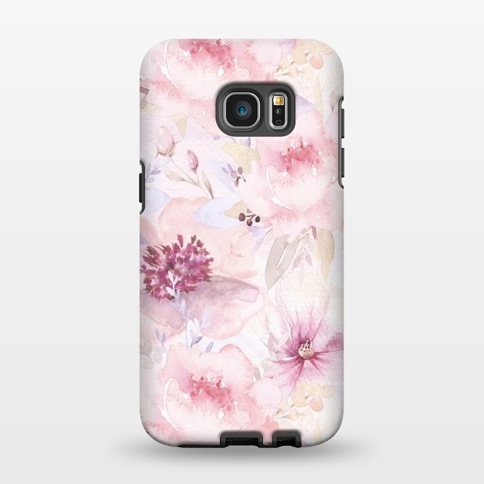 Galaxy S7 EDGE StrongFit Pink Pastel Watercolor Flower Pattern by  Utart
