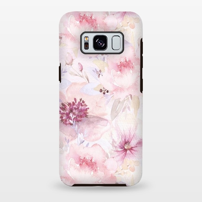Galaxy S8 plus StrongFit Pink Pastel Watercolor Flower Pattern by  Utart