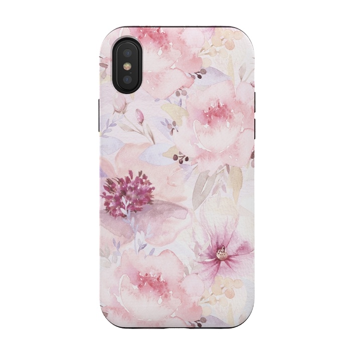iPhone Xs / X StrongFit Pink Pastel Watercolor Flower Pattern by  Utart