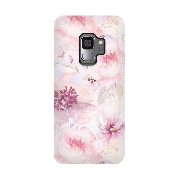 Galaxy S9 StrongFit Pink Pastel Watercolor Flower Pattern by  Utart