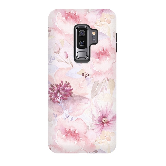 Galaxy S9 plus StrongFit Pink Pastel Watercolor Flower Pattern by  Utart
