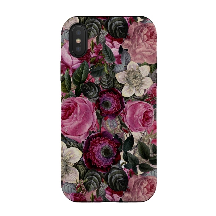 iPhone Xs / X StrongFit Purple and Pink Retro Flower Roses Pattern by  Utart