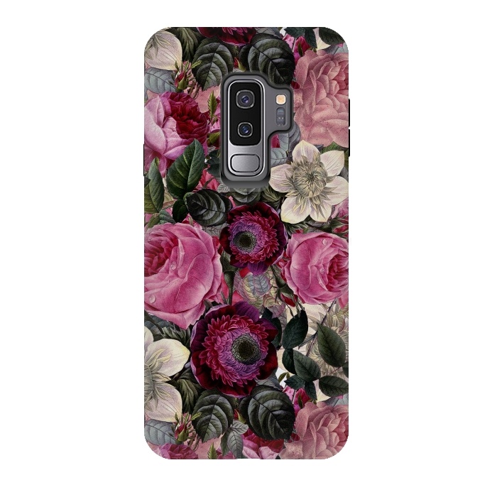 Galaxy S9 plus StrongFit Purple and Pink Retro Flower Roses Pattern by  Utart