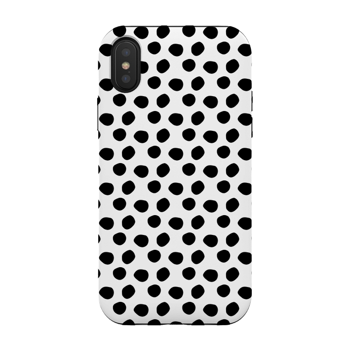 iPhone Xs / X StrongFit Hand drawn black polka dots on white by DaDo ART