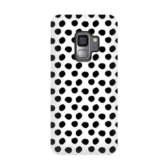 Galaxy S9 StrongFit Hand drawn black polka dots on white by DaDo ART