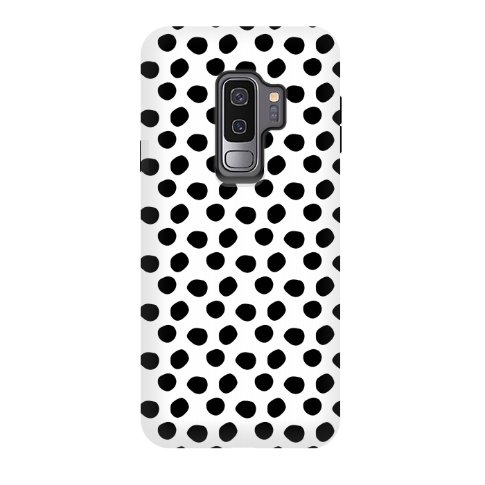 Galaxy S9 plus StrongFit Hand drawn black polka dots on white by DaDo ART